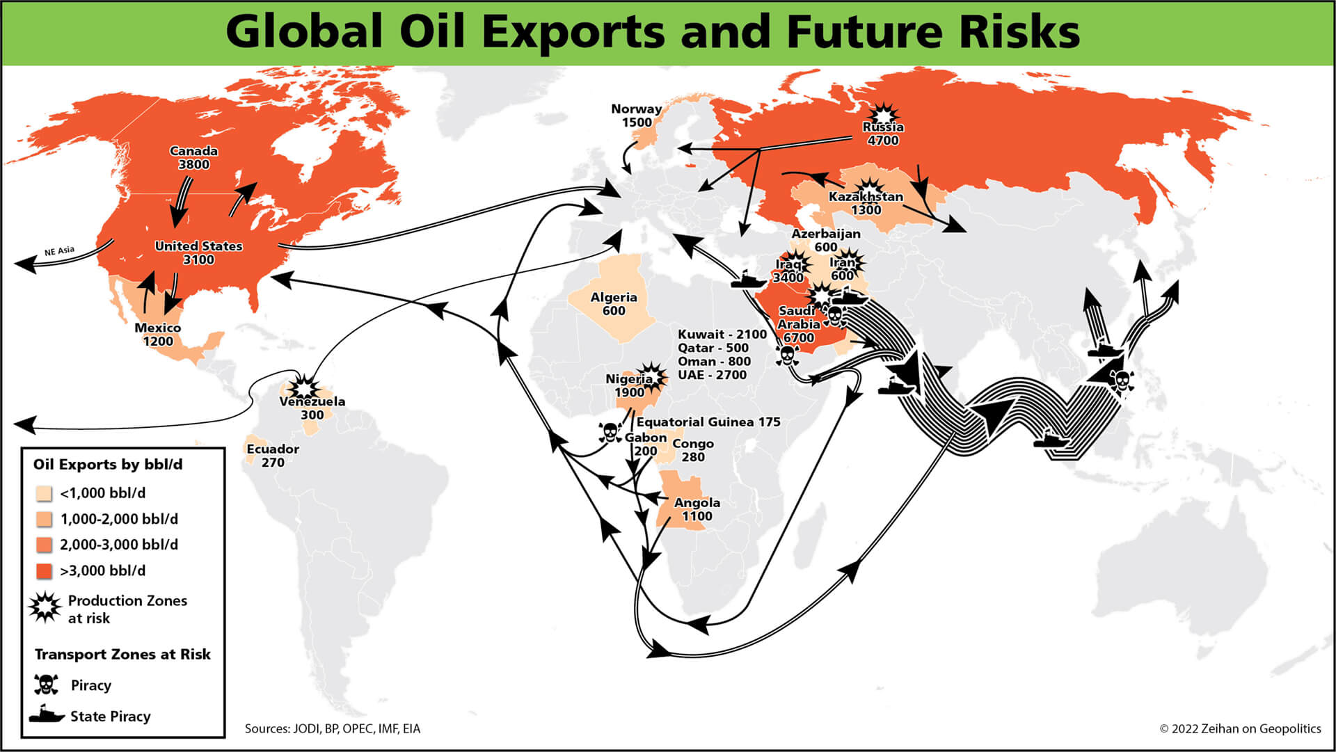 Map showing global oil supply risks, especially for East Asia